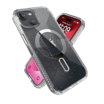 Speck Presidio Lux Grip ClickLock & Magsafe - Etui iPhone 15 / iPhone 14 / iPhone 13 (Clear / Platinium Glitter / Chrome Finish / Serene Silver)