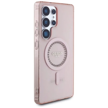 Guess Rhinestones Printed Classic Logo MagSafe - Etui do Samsung Galaxy S25 Ultra (różowy)