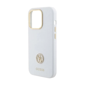 Guess Silicone Logo Strass 4G - Etui iPhone 15 Pro (biały)
