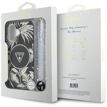 Guess Palm Trees Triangle Pearl Strap MagSafe - Etui do iPhone 16 (czarny)