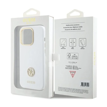 Guess Silicone Logo Strass 4G - Etui iPhone 15 Pro (biały)