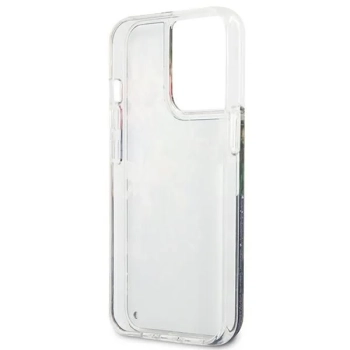 Guess Liquid Glitter Flower - Etui iPhone 13 Pro (niebieski)