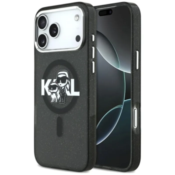 Karl Lagerfeld IML Glitter Karl & Choupette Sketch Logo MagSafe - Etui iPhone 17 Pro Max (czarny)