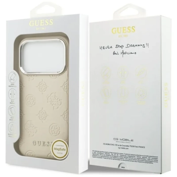 Guess Peony Hot Stamp Script MagSafe - Etui iPhone 17 Pro (beżowy)