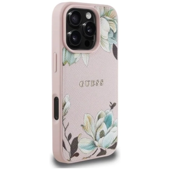 Guess Grained Printed Flower Pattern MagSafe - Etui do iPhone 16 Pro Max (różowy)