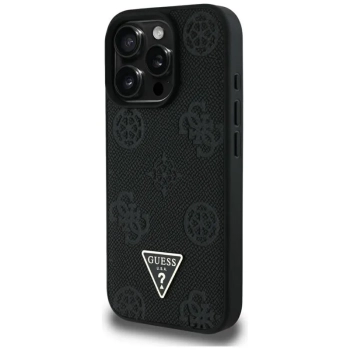Guess Grained Hot Stamp Peony Triangle Logo MagSafe - Etui do iPhone 16 Pro Max (czarny)