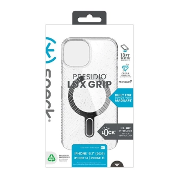 Speck Presidio Lux Grip ClickLock & Magsafe - Etui iPhone 15 / iPhone 14 / iPhone 13 (Clear / Platinium Glitter / Chrome Finish / Serene Silver)