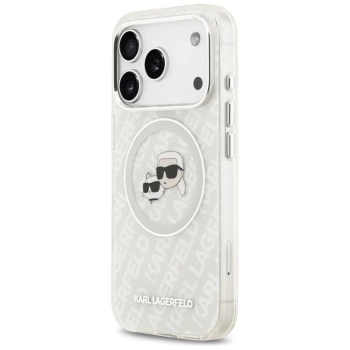 Karl Lagerfeld IML Glitter Karl & Choupette Heads Logo MagSafe - Etui iPhone 17 Pro (szary)