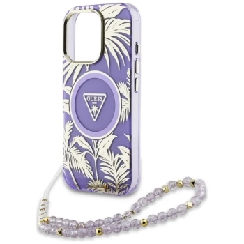 Guess Palm Trees Triangle Pearl Strap MagSafe - Etui do iPhone 16 Pro Max (fioletowy)