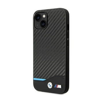 BMW Leather Carbon Blue Line  - Etui iPhone 14 Plus (Czarny)