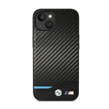 BMW Leather Carbon Blue Line  - Etui iPhone 14 Plus (Czarny)