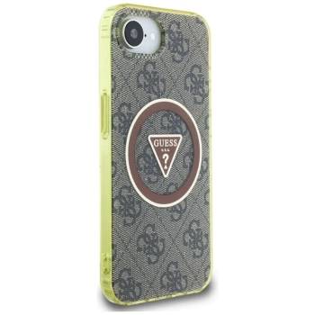 Guess IML Metal Glitter 4G Circle Triangle MagSafe - Etui do iPhone 16e (brązowy)