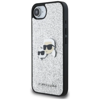 Karl Lagerfeld Fixed Glitter Karl & Choupette Heads Metal Pin - Etui do iPhone 16e (srebrny)