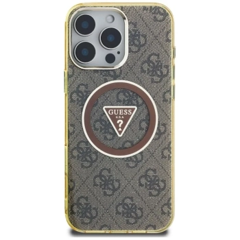 Guess IML Metal Glitter 4G Circle Triangle MagSafe - Etui do iPhone 16 Pro Max (brązowy)