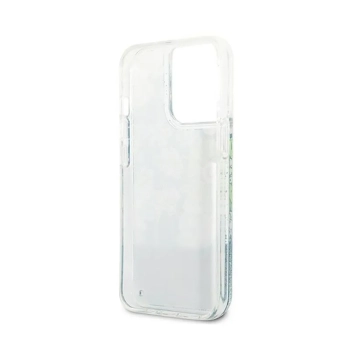 Guess Liquid Glitter Flower - Etui iPhone 13 Pro Max (niebieski/zielony)