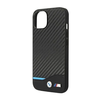 BMW Leather Carbon Blue Line  - Etui iPhone 14 Plus (Czarny)