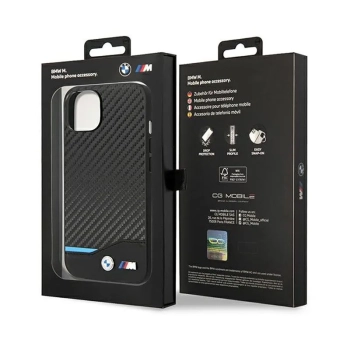 BMW Leather Carbon Blue Line  - Etui iPhone 14 Plus (Czarny)