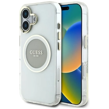 Guess IML Metal Colored Circle Classic Logo MagSafe - Etui do iPhone 16 (szary)
