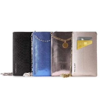 PURO GLAM Chain - Etui uniwersalne do smartfonów z 2 kieszeniami na karty w/gold chain XL (niebieski)