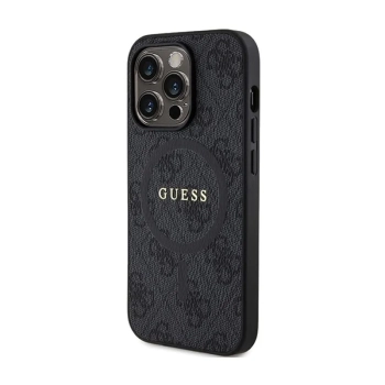 Guess 4G Collection Leather Metal Logo MagSafe - Etui iPhone 15 Pro Max (czarny)