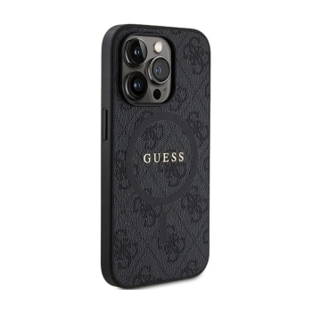 Guess 4G Collection Leather Metal Logo MagSafe - Etui iPhone 15 Pro Max (czarny)