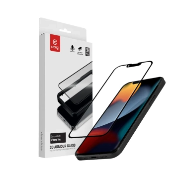Crong 3D Armour Glass - Szkło hartowane iPhone 16e / iPhone 14 / iPhone 13 / iPhone 13 Pro + ramka instalacyjna