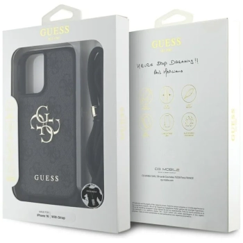 Guess 4G Big Logo Cord Strap Crossbody - Etui do iPhone 16 (czarny)