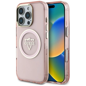 Guess IML Metal Mountain Logo MagSafe - Etui do iPhone 16 Pro (różowy)