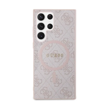 Guess 4G Collection Leather Metal Logo MagSafe - Etui Samsung Galaxy S24 Ultra (różowy)