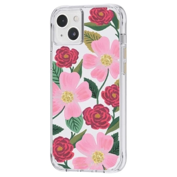 Rifle Paper Clear - Etui iPhone 14 Plus zdobione złotem (Rose Garden)