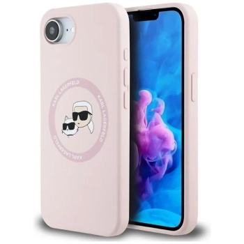 Karl Lagerfeld Silicone Karl & Choupette Heads MagSafe - Etui do iPhone 16e (różowy)