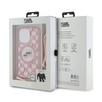 Karl Lagerfeld IML Crossbody Monogram Karl & Choupette Head MagSafe - Etui iPhone 15 Pro Max (różowy)