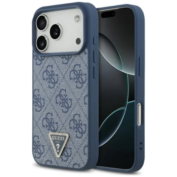 Guess Leather 4G Triangle Strass MagSafe - Etui iPhone 17 Pro (niebieski)