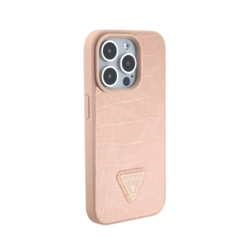 Guess Croco Triangle Metal Logo - Etui iPhone 15 Pro (różowy)