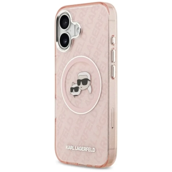 Karl Lagerfeld IML Glitter Karl & Choupette Heads Logo MagSafe - Etui iPhone 17 (różowy)