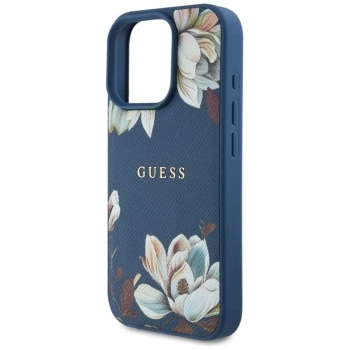 Guess Grained Printed Flower Pattern MagSafe - Etui do iPhone 16 Pro (niebieski)