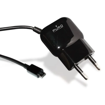 PURO Mini Travel Charger - Przenośna ładowarka sieciowa z kablem Micro USB (czarny)