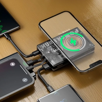WEKOME WP-331 Vanguard Series - Power bank indukcyjny 10000 mAh Super Charging z wbudowanym kablem USB-C & Lightning PD 20W + QC 22.5W MagSafe (Czarny