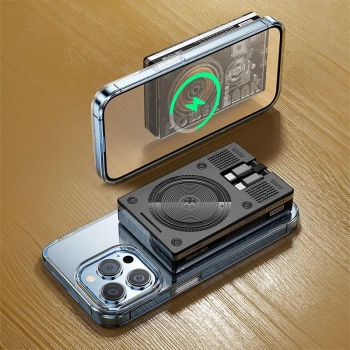 WEKOME WP-331 Vanguard Series - Power bank indukcyjny 10000 mAh Super Charging z wbudowanym kablem USB-C & Lightning PD 20W + QC 22.5W MagSafe (Czarny