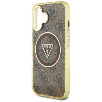 Guess IML Metal Glitter 4G Circle Triangle MagSafe - Etui do iPhone 16 (brązowy)