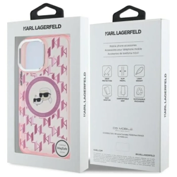 Karl Lagerfeld IML Monogram Karl & Choupette Head MagSafe - Etui iPhone 16 Pro Max (różowy)
