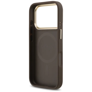Guess Grained Strass Logo MagSafe - Etui iPhone 17 Pro (brązowy)