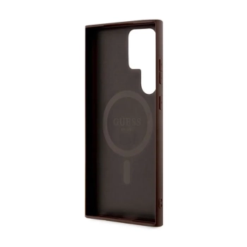 Guess 4G Collection Leather Metal Logo MagSafe - Etui Samsung Galaxy S24 Ultra (brązowy)