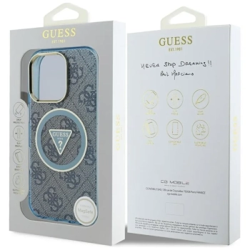 Guess IML Metal Glitter 4G Circle Triangle MagSafe - Etui do iPhone 16 Pro (niebieski)