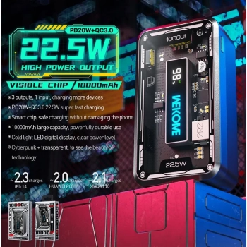 WEKOME WP-395 Vanguard Series - Power bank 10000 mAh Super Charging PD 20W + QC 22.5W (Czarny)