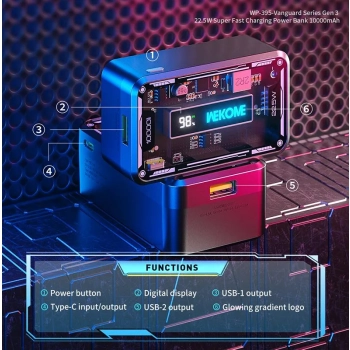 WEKOME WP-395 Vanguard Series - Power bank 10000 mAh Super Charging PD 20W + QC 22.5W (Czarny)