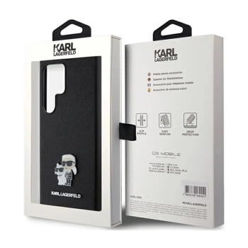 Karl Lagerfeld Saffiano Karl & Choupette Metal Pin - Etui Samsung Galaxy S24 Ultra (czarny)