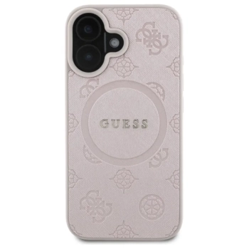 Guess Saffiano Peony Classic Logo MagSafe - Etui iPhone 16 (różowy)