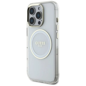 Guess IML Metal Colored Circle Classic Logo MagSafe - Etui do iPhone 16 Pro (biały)