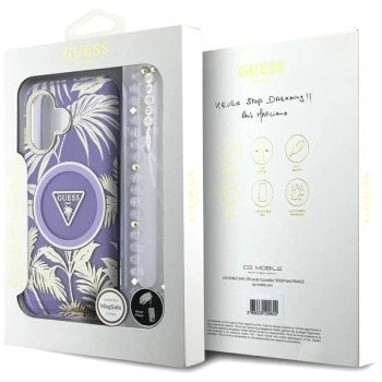 Guess Palm Trees Triangle Pearl Strap MagSafe - Etui do iPhone 16 (fioletowy)